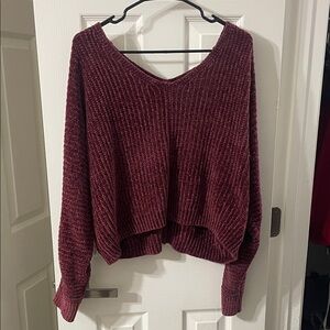 Pink Rose Deep Red V-Neck Sweater